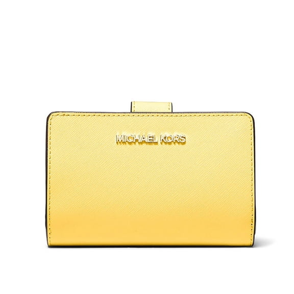 Michael Kors Jet Set Travel Medium Bifold Zip Coin Wallet Daisy Yellow Leather