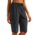 thumbnail image 2 of Oiangi Women's Cargo Shorts Elastic Waist Drawstring Hiking Shorts Straight Leg Athletic Shorts with Multi-Pocket Dark Gray 2XL, 2 of 8