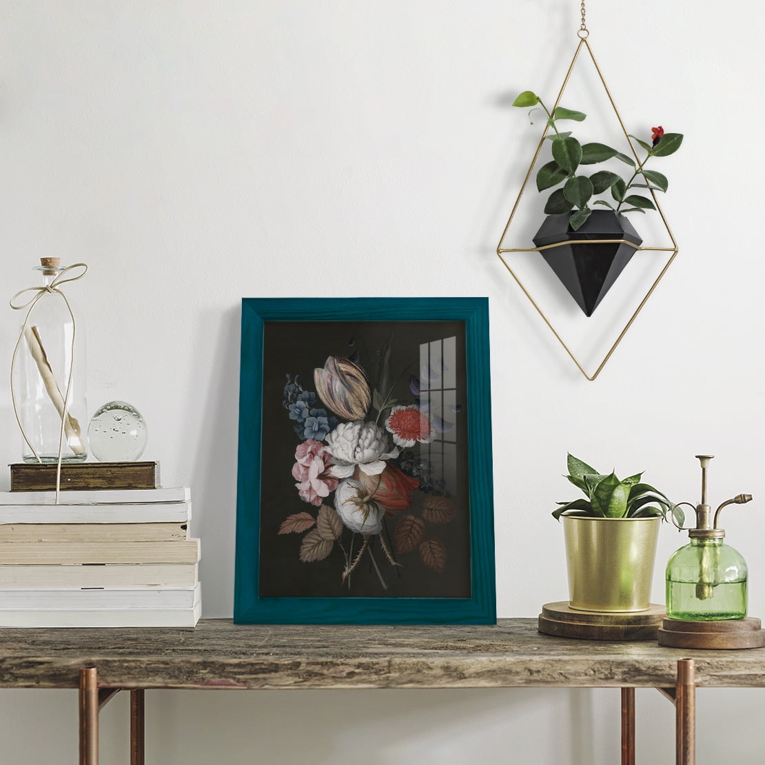Dramatic Bouquet I -Framed Print w/glass-Ocean Blue