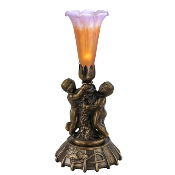 Meyda 11500 12 in. Amber & Purple Cherub Pond Lily Mini Lamp, Amber & Violet