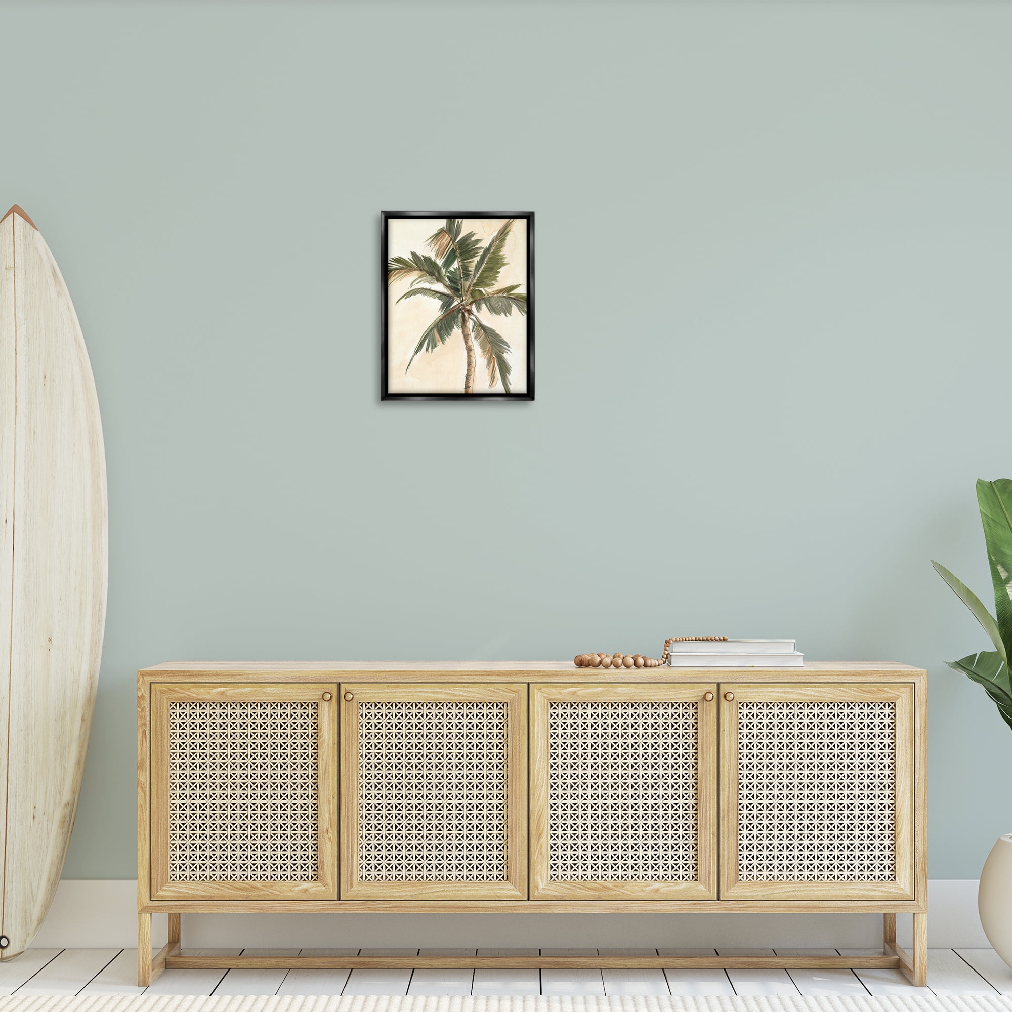 Stupell Industries Muted Palm Tree Plants & Flowers Painting Black Floater Framed Canvas Art Print Wall Art, 17 x 21