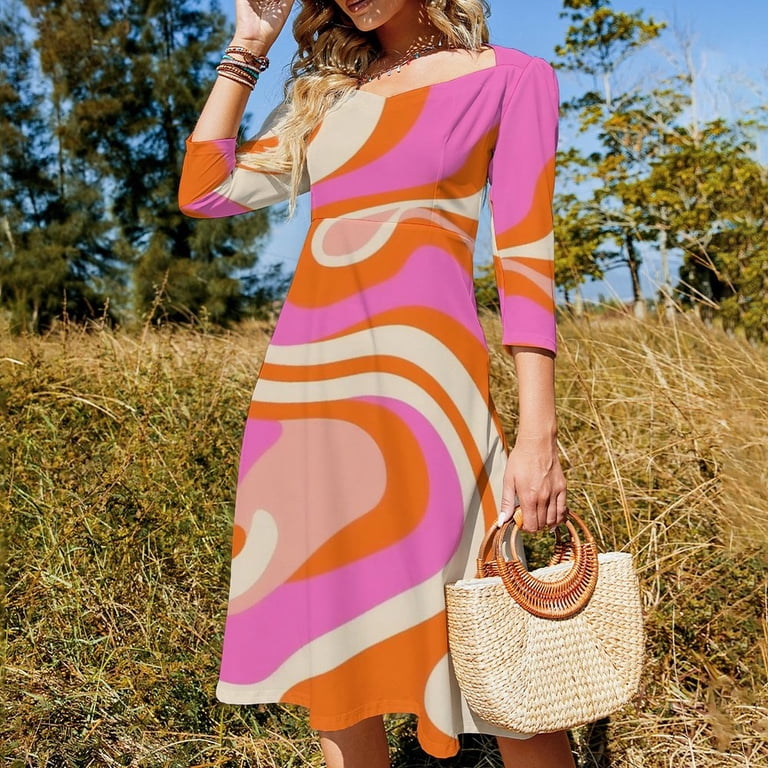 Abstract Swirls Orange Pink Cream Women's Fall Dresses Casual Loose Flowy  Swing Shift Dress - Walmart.com