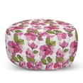 thumbnail image 1 of Pink Floral Pouf Cover with Zipper, Blooming Flowers on Abstract Geometric Shapes, Soft Decorative Fabric Unstuffed Case, 30" W X 17.3" L, Pale Olive Green Pink, by Ambesonne, 1 of 5