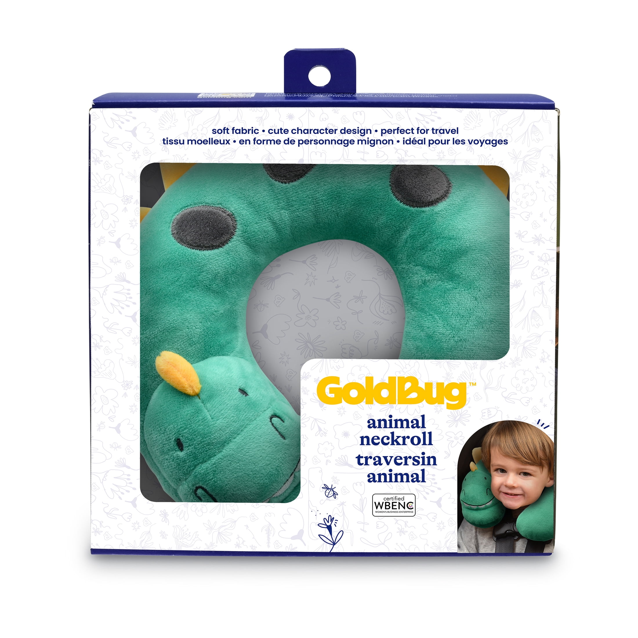 Goldbug Travel Pillow, Head and Neck Support for Toddlers, Dino