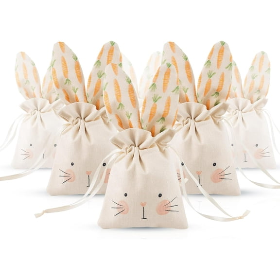 2026 New Easter Bunny Cloth Bags 6PC, Bunny Gift Bags Party Favor Birthday Decoration Reusable, Linen Sweet Candy Beige Drawstring Bag Garden Tea Party Favors Decorations Supplies