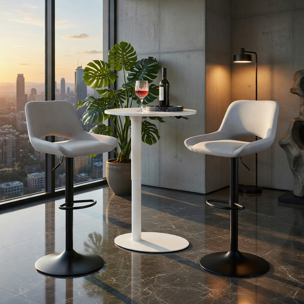 Hommoo 2-Pack Modern Swivel Bar Stools, Adjustable Height, Linen & Black Metal, 360° Rotation, 250 lb Capacity, for Kitchen Island & Home Bar, Light Gray