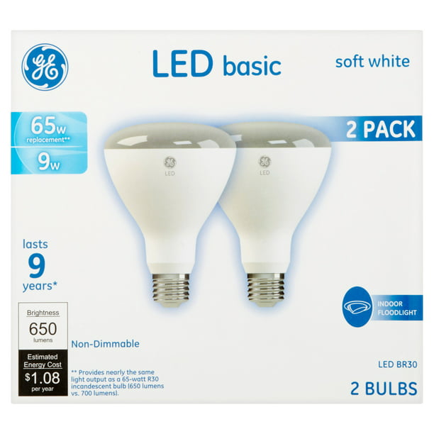GE LED Basic 9W 650 Lumens Soft White BR30 Bulbs, 2 count