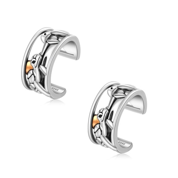 Sterling Silver Turtle Ear Cuff Earrings - Hypoallergenic, Simple Line, Adjustable, No Piercing, Clip On