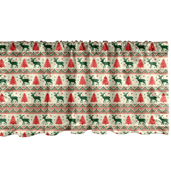Ambesonne Nordic Window Valance, Pixel Art Christmas, 54" X 18", Emerald Beige Scarlet