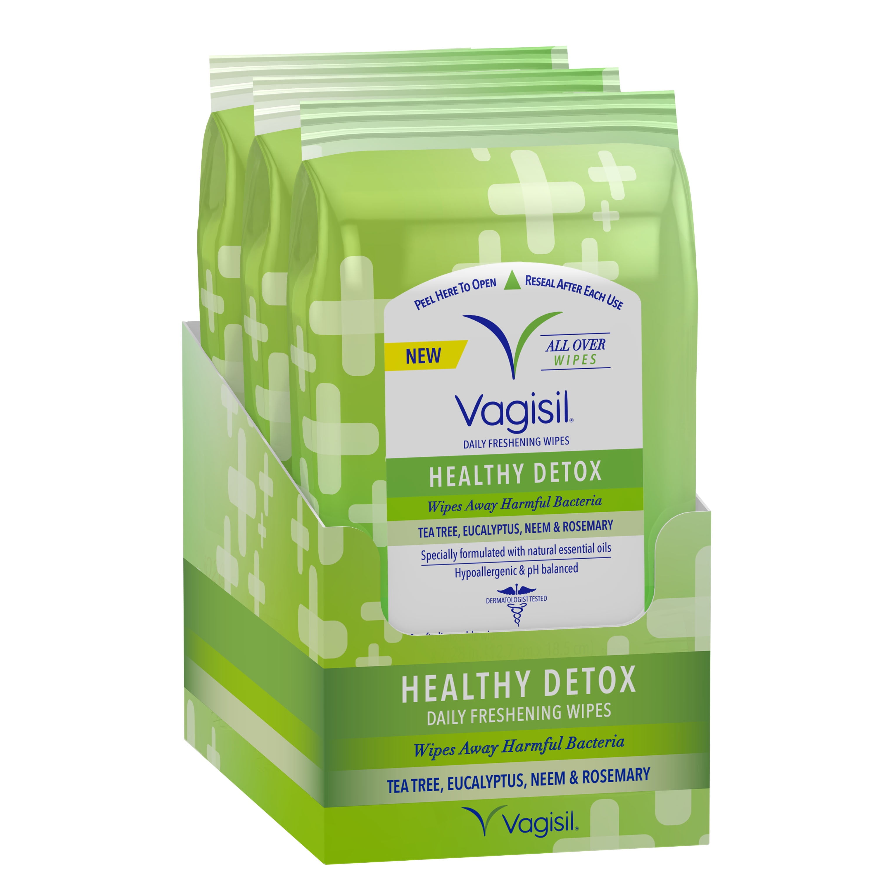 Vagisil Healthy Detox Wipes, Formulated with Essential Oils, in a Re-Sealable Pouch 20 Count 3 Pack