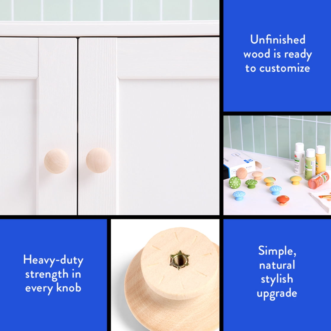 Mainstays Wood Knobs for Cabinet Replacements, DIY, Home, Hanging Backer, Unfinished – 2 Pack