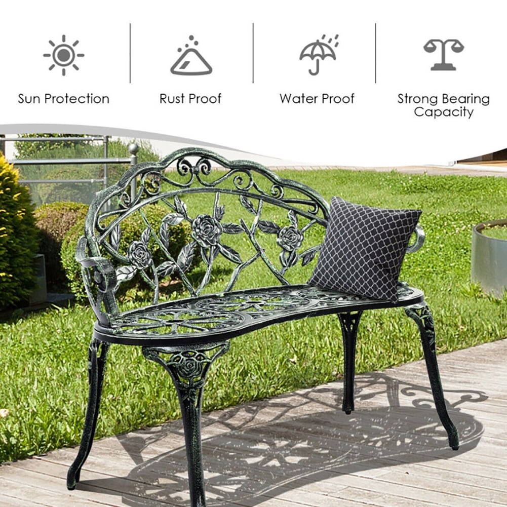 Aimee Lii Outdoor Cast Aluminum Patio Bench, Outdoor Patio Furniture, Antique Rose Aimee Lii Outdoor Cast Aluminum Patio Bench, Outdoor Patio Furniture, Antique Rose