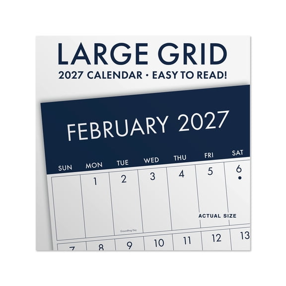 2027 Large Grid Blue Wall Calendar 12x12 January-December Gridded