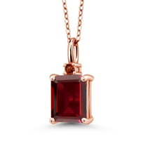 Gem Stone King 18K Rose Gold Plated Silver Red Garnet Pendant Necklace for Women | 2.66 Cttw | Gemstone January Birthstone | Emerald Cut 9X7MM | With 18 inch Silver Chain