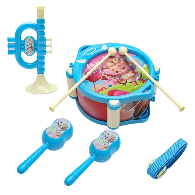 Education Toys,Learning Toys,Christmas Toys for Kids,Musical Toy Set Hand Pat Drum Rattle Trumpet Early Learning Percussion Instrument for Infants Safe ABS Plastic Newborn Gift for Boys and Girls