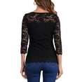 thumbnail image 3 of INSPIRAR CHIC Blusa de Encaje Floral de Manga 3/4 con Cuello Redondo XL Negra, 3 of 6