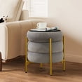 thumbnail image 4 of BRILHAMEZ 18" Wide Round Boucle Storage Ottoman, Tufted Sherpa Ottoman Footstool for Living Room Bedroom, 4 of 9