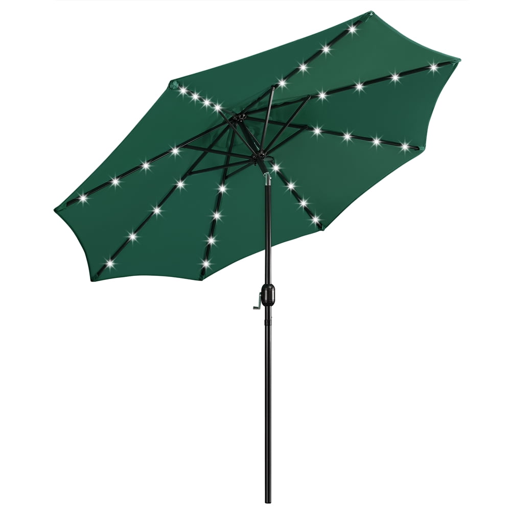 Alden Design 9ft Standard Patio Umbrella with LED Lights, Dark Green