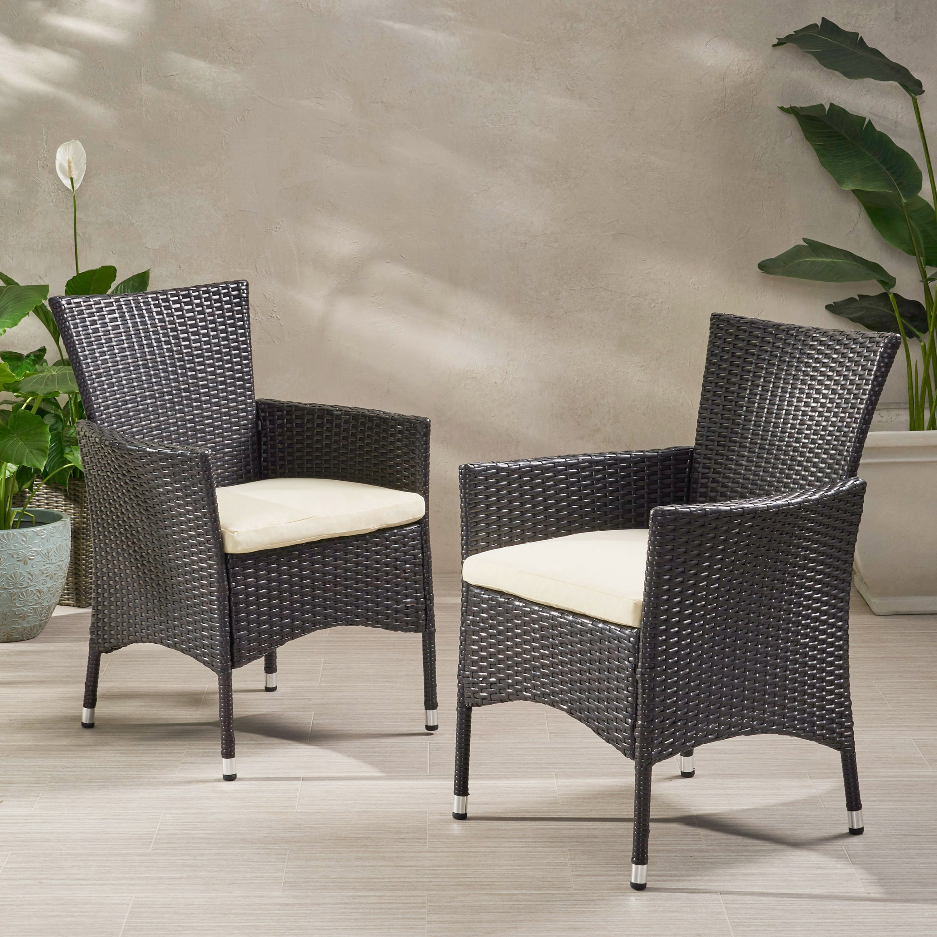 Dining Chairs Set of 2, Outdoor Clementine PE Wicker Patio Dining Chairs for Patio Garden, Multibrown