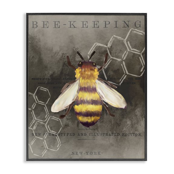 Stupell Industries Shabby Chic Bee-Keeping Vintage New York Illustration Honey Comb Pattern Black Framed Giclee Art, 11 x 14, by Kim Allen