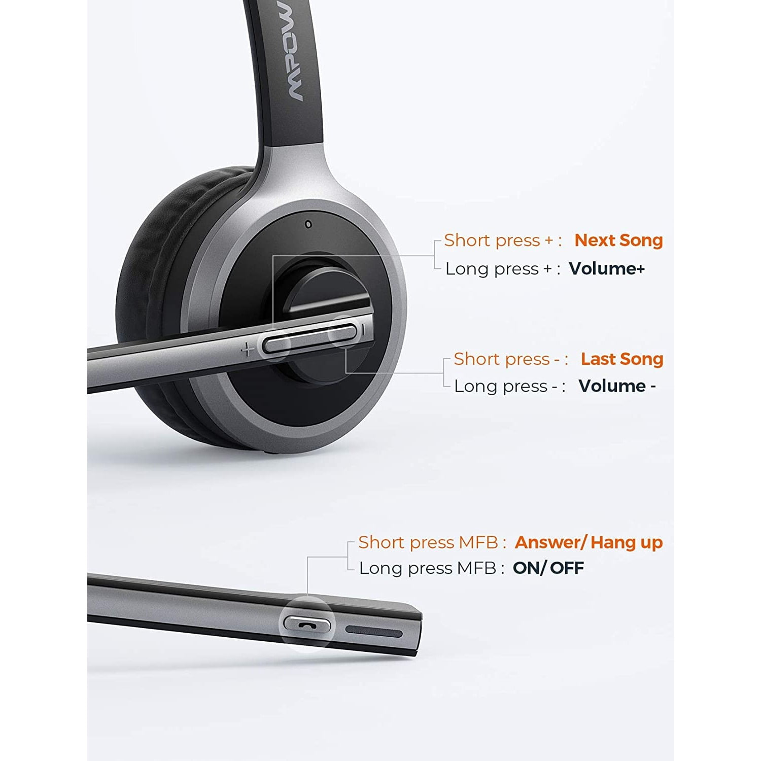 Teetheory Bluetooth Headset with Noise Canceling Microphone, Wireless Headset with Charging Base, Flip-to-Mute Mic, 18H Talk Time, 200H Standby