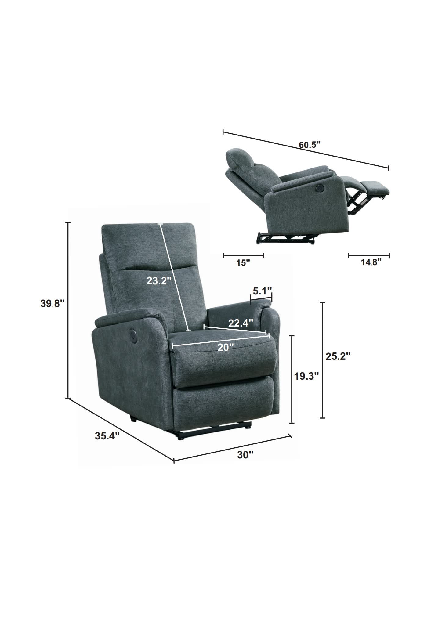 MAYEERTY Power Recliner Single Chair: Easy Control for Living Room and Bedroom, 35*30*40"Dark Gray