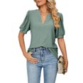 thumbnail image 4 of Blotona Women Short Sleeve T-shirts Summer Casual Loose Solid Color Cutout V-neck Tops Blouse Streetwear, 4 of 9