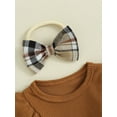 thumbnail image 5 of Bagilaanoe 3Pcs Baby Girls Fall Clothes Long Sleeve Ruffle Ribbed Tops + Plaid Skirt + Headband 6M 12M 18M 24M 3T 4T Kids Casual Skirt Set, 5 of 9
