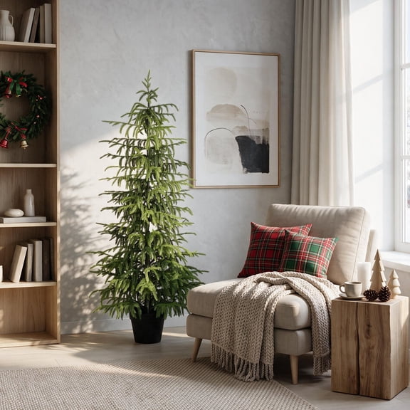 4FT Artificial Real Touch Norfolk Pine Tree 1pc/set, Potted Plants for Christmas, Easy Fluff Store, Indoor Outdoor Decor