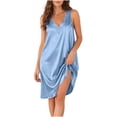 thumbnail image 2 of NominalSnug Satin Nightgowns for Women Sleeveless Tank Pajamas Dresses V Neck Houses Dress Comfy Loungewear, 2 of 8