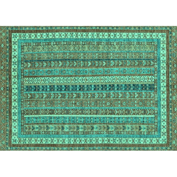 Ahgly Company Machine Washable Indoor Rectangle Abstract Turquoise Blue Modern Area Rugs, 2' x 4'