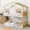 Natural+White, variant on Leumius Twin over Twin Floor Bunk Bed with Ladder and Guardrails, House-Shaped-Bunk Bed with Window and Door for Boys Girls Grey