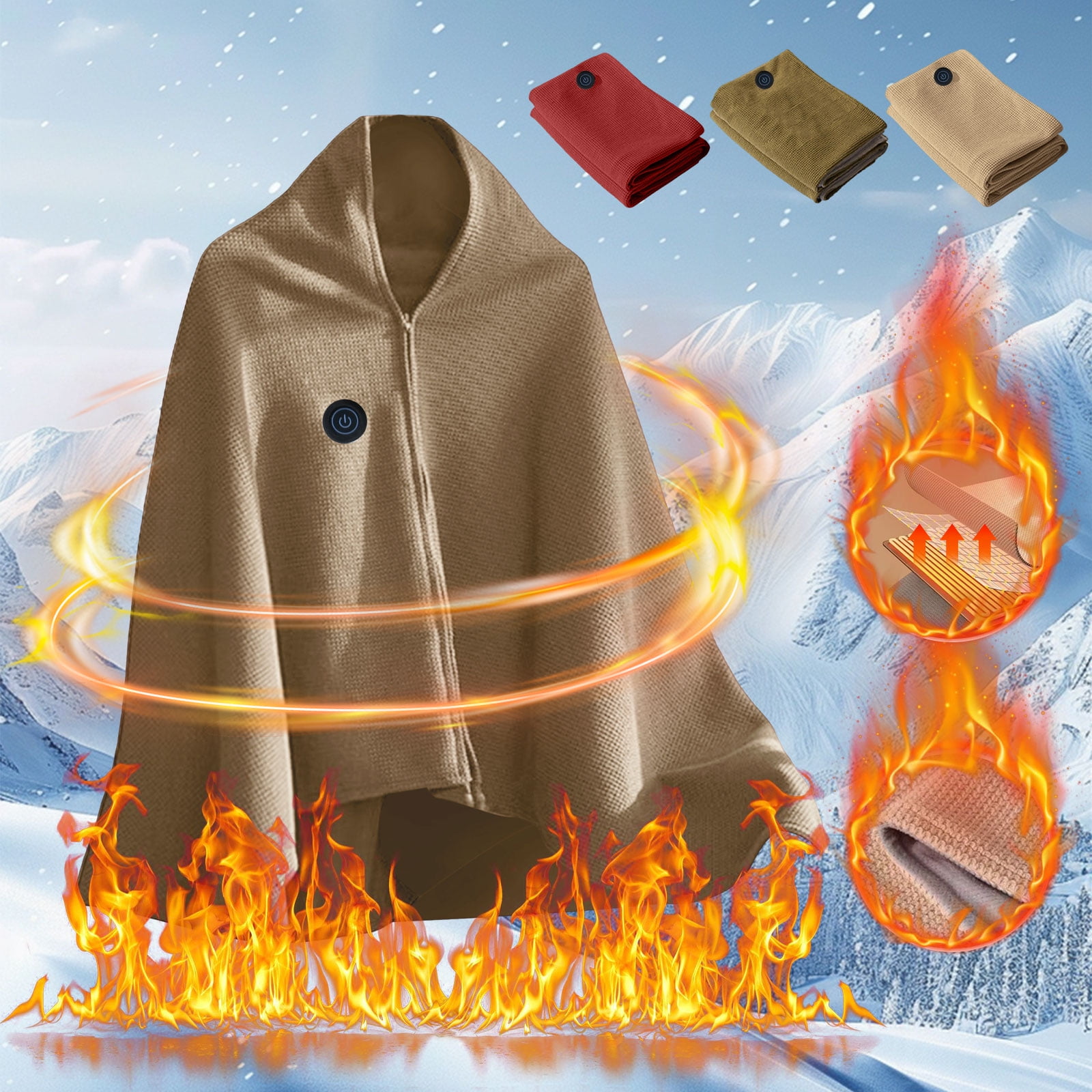 Portable Heated Shawl Wraps Battery Operated, Portable Soft Zipper Electric Heated Blanket Shawl with 3 Heating Levels, USB Heated Blanket Fast Heating Shawl Wraps for Women,(Larger Pockets)