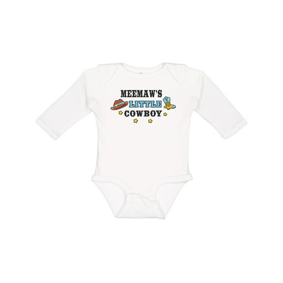 Inktastic Meemaws Little Cowboy with Cowboy Hat and Boots Boys Long Sleeve Baby Bodysuit