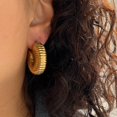 thumbnail image 3 of Pendientes de aro gruesos redondos para mujer, aretes de acero inoxidable chapados en oro, joyería de boda impermeable, envío gratis, 3 of 4