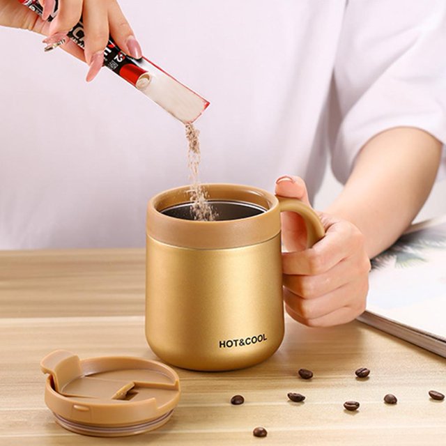 Taza de agua portátil con tapa de asa de termo de acero inoxidable de 350 ml (dorado)