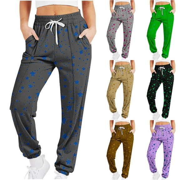 Brondbend High Waisted Sweatpants for Women Jogger Pants Women Printed Pocket Drawstring Casual Sports Ankle Workout Pants Baggy Fall Winter Outdoor Fitness Athletic Trousers ,Black