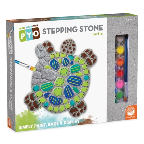 MindWare Paint Your Own Stepping Stone: Turtle, Paint Your Own Stepping Stones for Kids Craft Kit Includes Paint, Brushes and Instructions