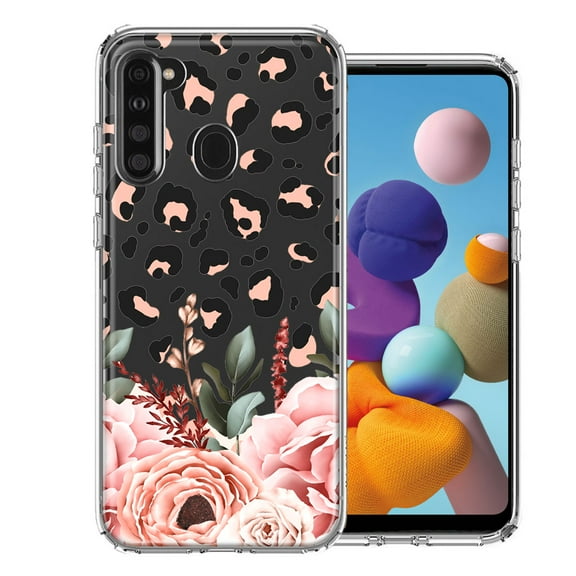 MUNDAZE Case For Samsung Galaxy A21 Classy Blush Peach Peony Rose Flowers Leopard Phone Cover