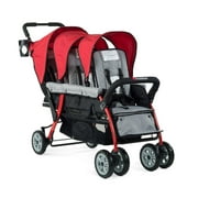 Foundations Compass Trio Triple Stroller, 3-Seat Tandem with UV Canopies and Reclining Seats, Red/Black