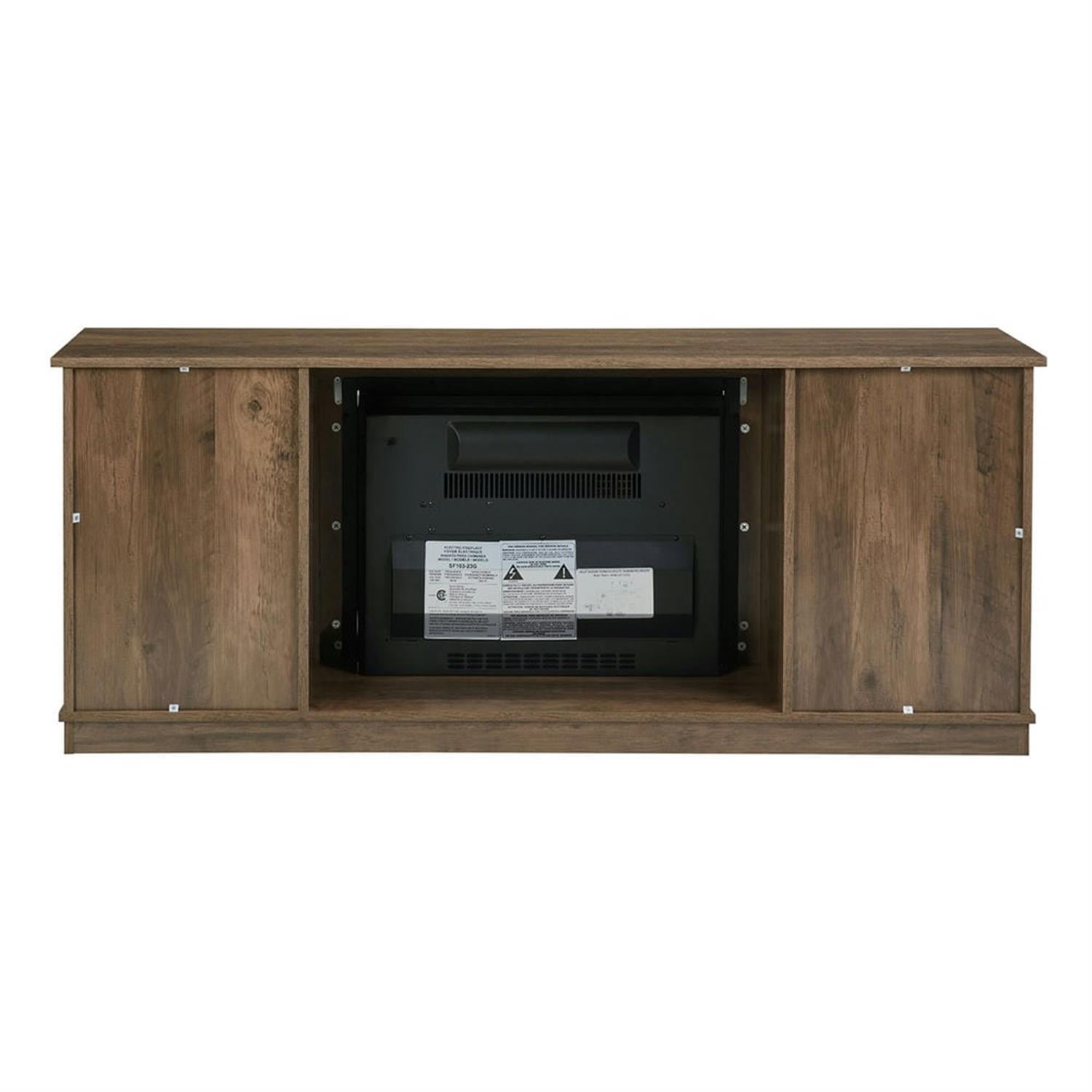 Demi Bonn Modern Fireplace TV Stand for Television up to 65" with Storage and Farmhouse Sliding Barn Doors, Entertainment Center with Cabinet and Shelves, Brown