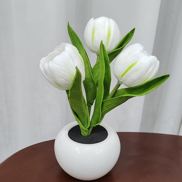 Lámpara Flor LED Luz de noche Simulación Tulipán Maceta Planta en maceta Decoración de la habitación del hogar Tmvgtek Para estrenar