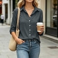 thumbnail image 5 of TGSLY Women's Roll Tab Long Sleeve Linen Tops Collared Button Down Office Shirts Relaxed Dressy Casual Curved Hem Solid Color Blouses XL, 5 of 9