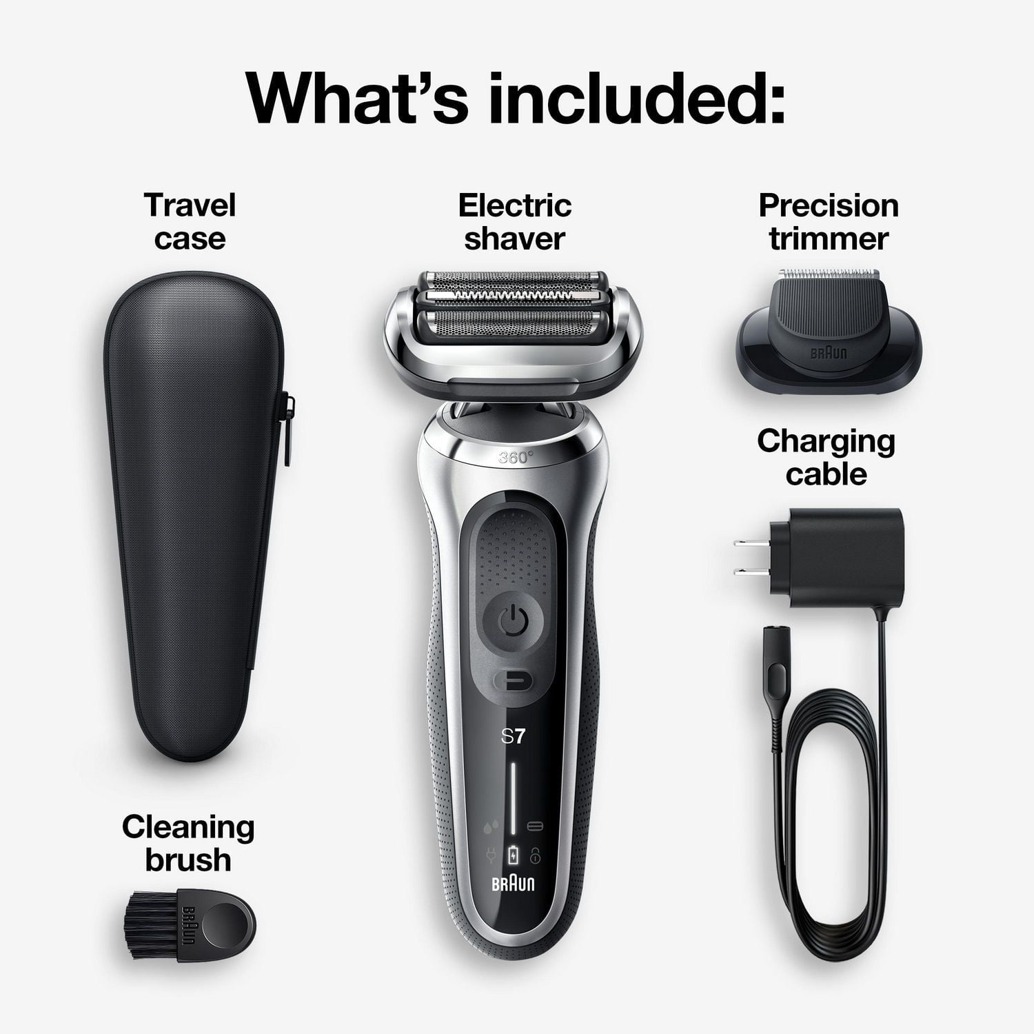 Braun Series 7 7020s Rasoir Électrique pour Hommes avec Tondeuse de Précision, Humide & Sèche, Rechargeable, Rasoir à Grille Sans Fil, Argent