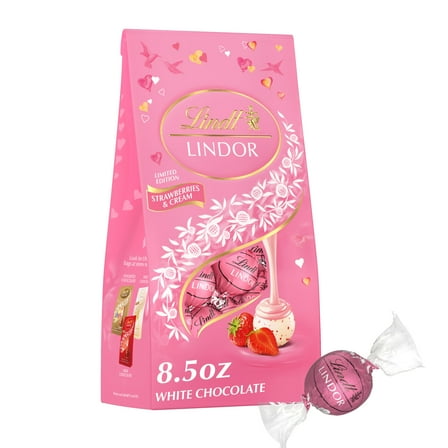 Lindt LINDOR Valentine's Day Strawberries and Cream White Chocolate Candy Truffles, 8.5 oz. Bag
