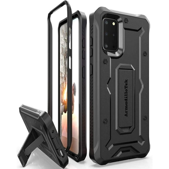 ArmadilloTek Vanguard Case Compatible with Samsung Galaxy S20  Plus (6.7 inches) Military Grade Full-Body Rugged with Built-in Kickstand [Screenless Version] - Black