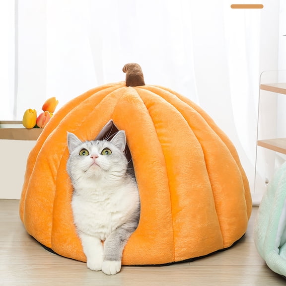 mdesiwst Pumpkin Cat Bed with Removable Washable Cushioned Pillow Winter Warm Small Medium Dog Cat Pet Cave House Indoor Kitten Puppy Sleeping Nest