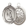 thumbnail image 2 of .925 Sterling Silver Saint St. Sebastian Rodeo Medal Pendant on 24 Inch Endless Rhodium Plated Heavy Curb Brass Chain, Catholic Religious Necklace -Made in USA- Deluxe Velvet Gift Box, 2 of 6
