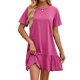 thumbnail image 3 of MOSHU Crew Neck Dresses for Women Short Sleeve Women Dresses Casual Swing Babydoll Midi Dress with Pockets, 3 of 12