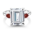 thumbnail image 2 of Gem Stone King 925 Sterling Silver Red Garnet Ring Set with Emerald Cut Moissanite (7.78 Cttw) (Size 7), 2 of 3